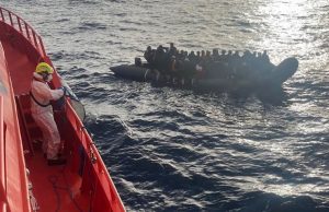 Photo shows the rescue of a baby born at sea on a crowded migrant boat