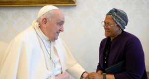 Pope Francis using a sling after injuring forearm in fall