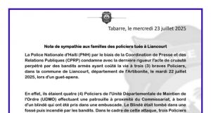 PNH – Note de sympathie aux familles des policiers tués à Liancourt