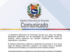 Caracas annonce la reprise des relations diplomatiques avec Washington, interrompues depuis 2019
